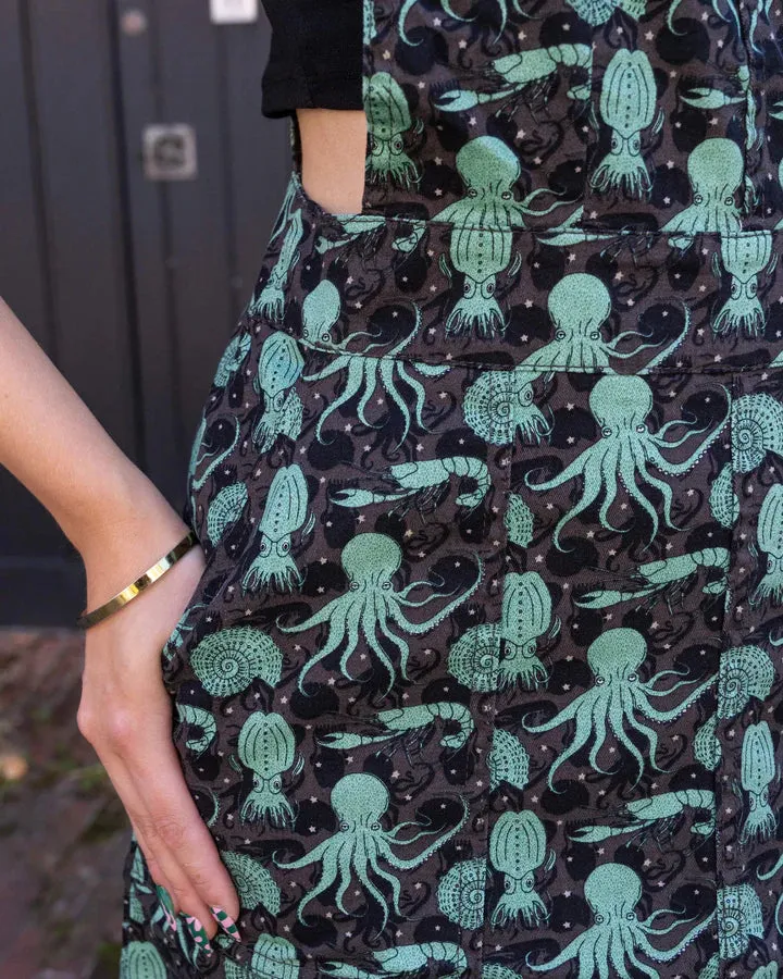 Green Seas Stretch Twill Pinafore Dress