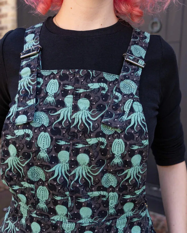 Green Seas Stretch Twill Pinafore Dress