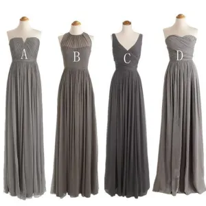 Grey Mismatched Styles Chiffon Formal Long Bridesmaid Dresses, BG51277