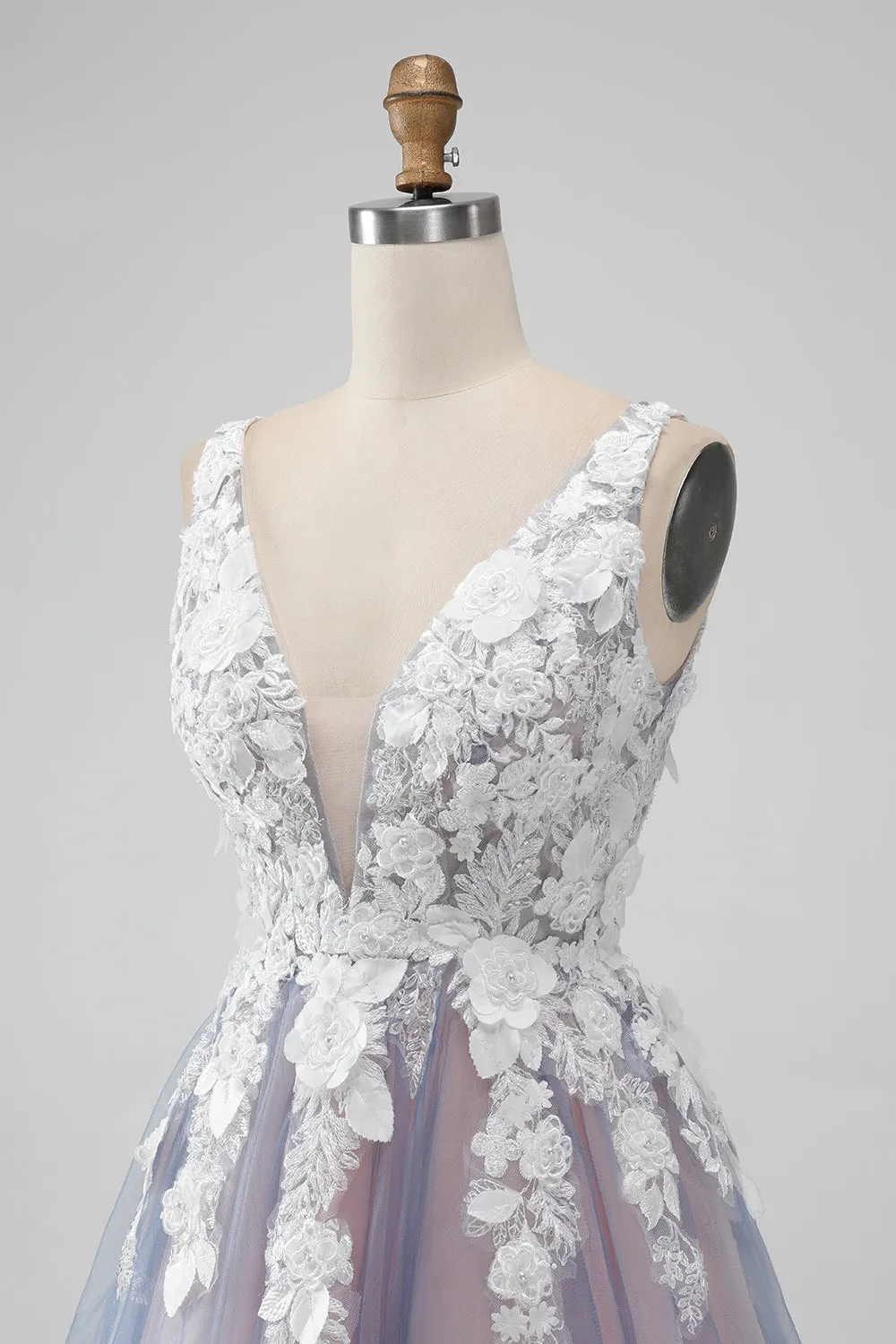 Grey Pink A Line Spaghetti Straps Flowers Short Homecoming Dress with Pearl