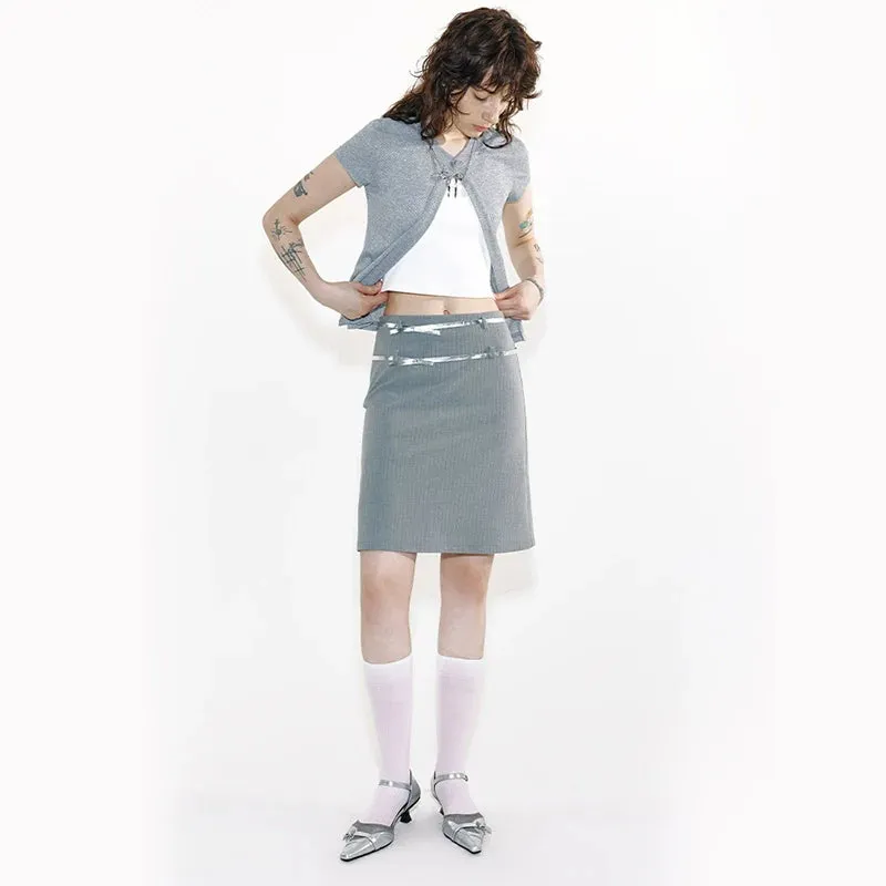 Grey Striped Skirt with Metallic Accents