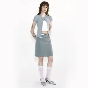 Grey Striped Skirt with Metallic Accents