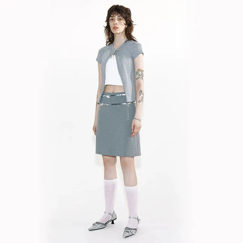 Grey Striped Skirt with Metallic Accents