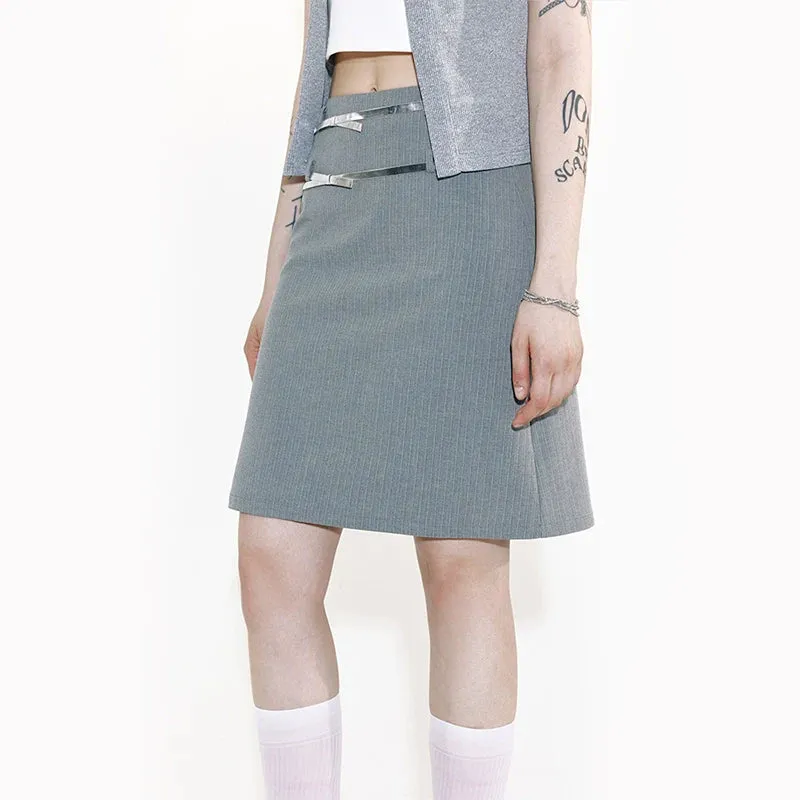 Grey Striped Skirt with Metallic Accents