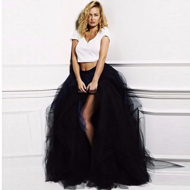 Hand Made Tulle Long Skirt Female Ball Gown Tutu Skirts Womens Petticoat Adjustable Waist