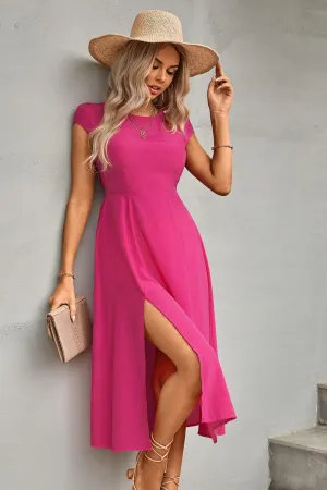 Hazel Blues® | Tie Back Cutout Round Neck Split Dress