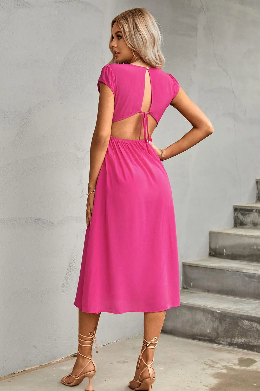 Hazel Blues® | Tie Back Cutout Round Neck Split Dress