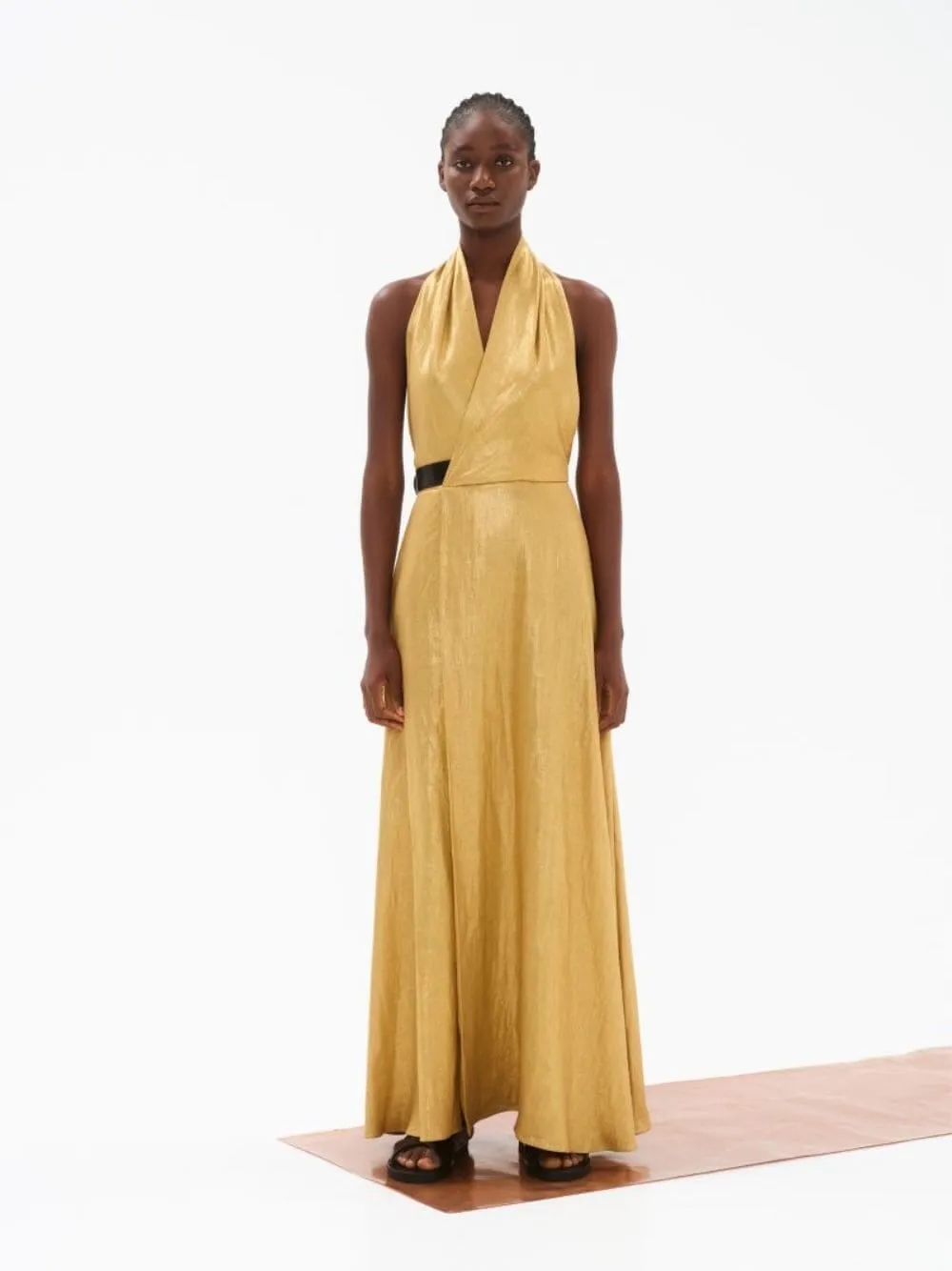 Helios Golden Halter Maxi Dress