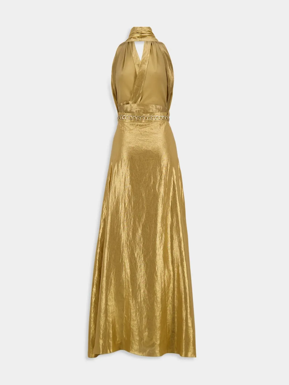 Helios Golden Halter Maxi Dress
