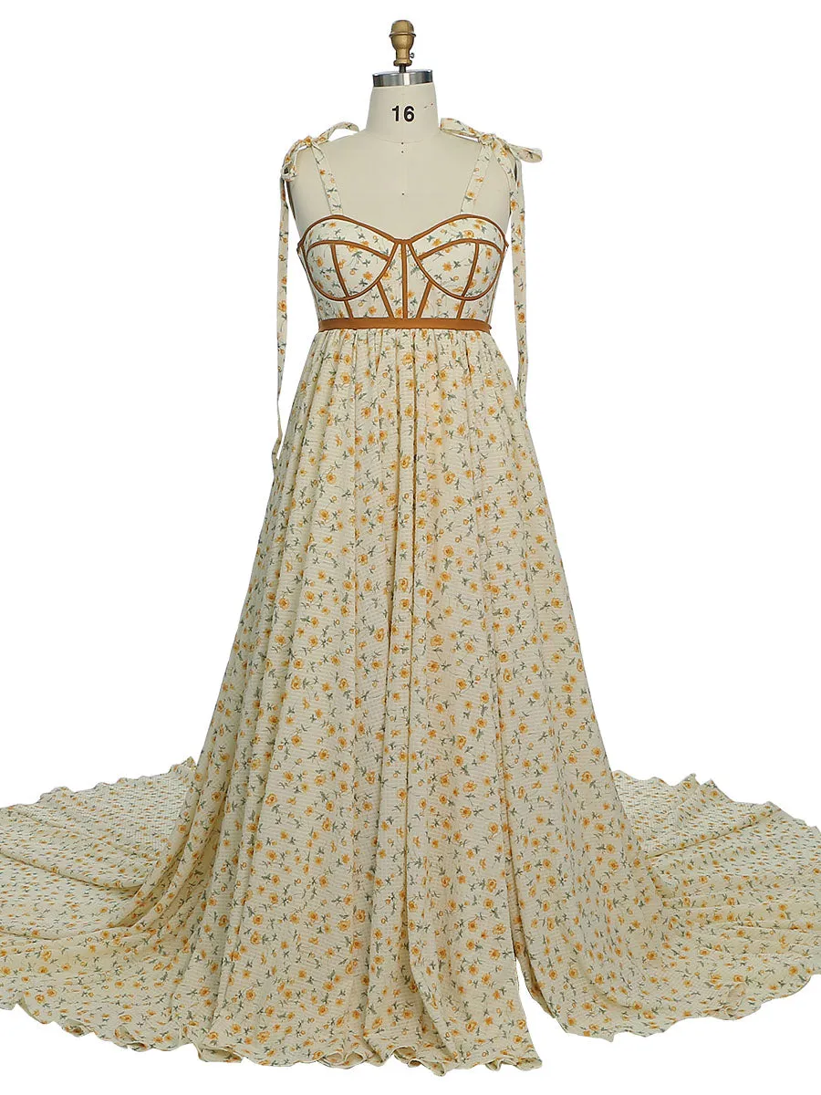High Waist Floral Chiffon Maternity Dress for Photo Shoots YW231032-1
