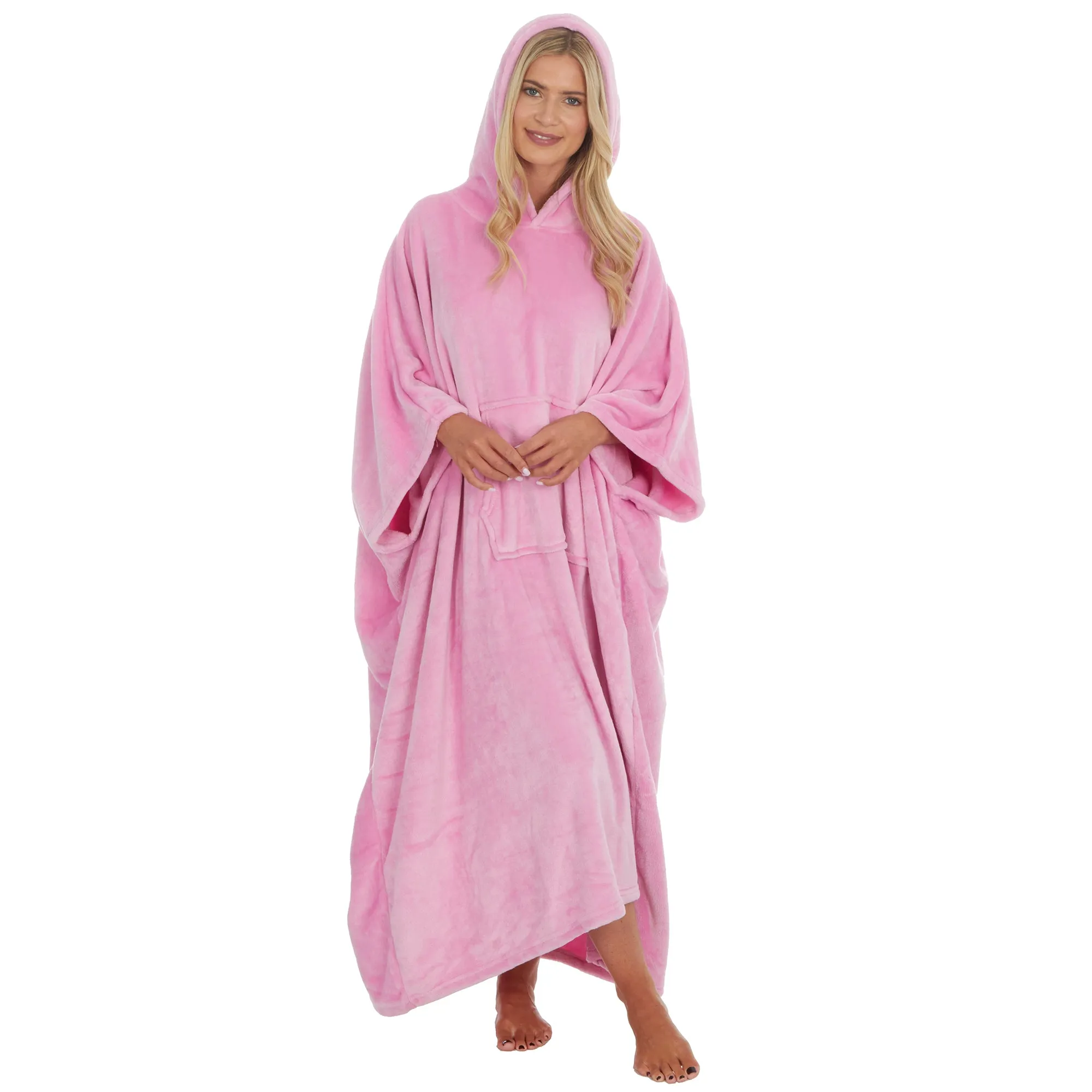 Huggable Hoodie Oversized Wearable Blanket Womens Fleece Hoody - Pink