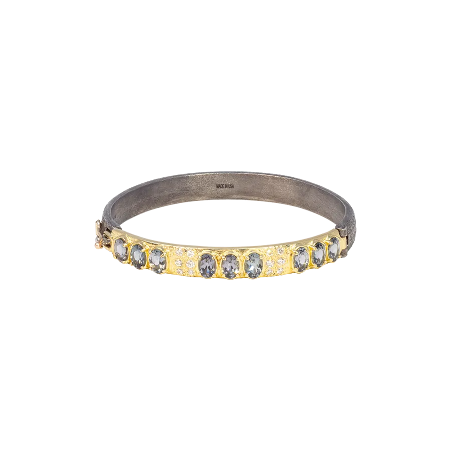 HUGGIE BRACELET WITH WHITE DIAMONDS AND BLUE LAVANDER GREY SPINEL
