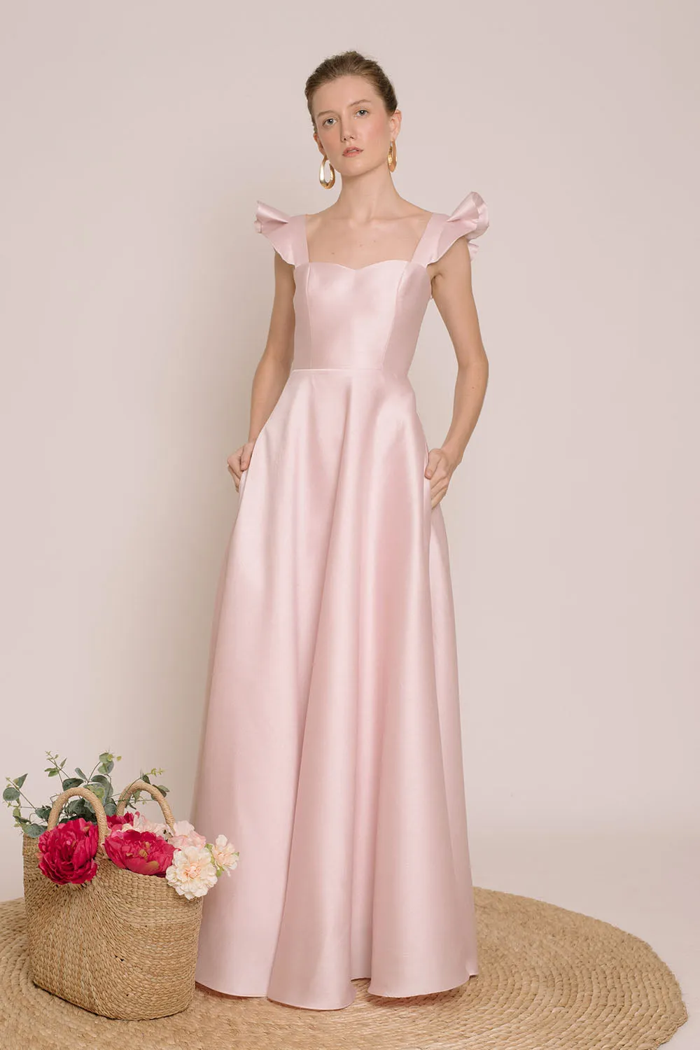 I DO BY ZOO: GRACIELA Ruffled Sleeve Maxi Dress with Pockets (Powder Pink Gazaar)
