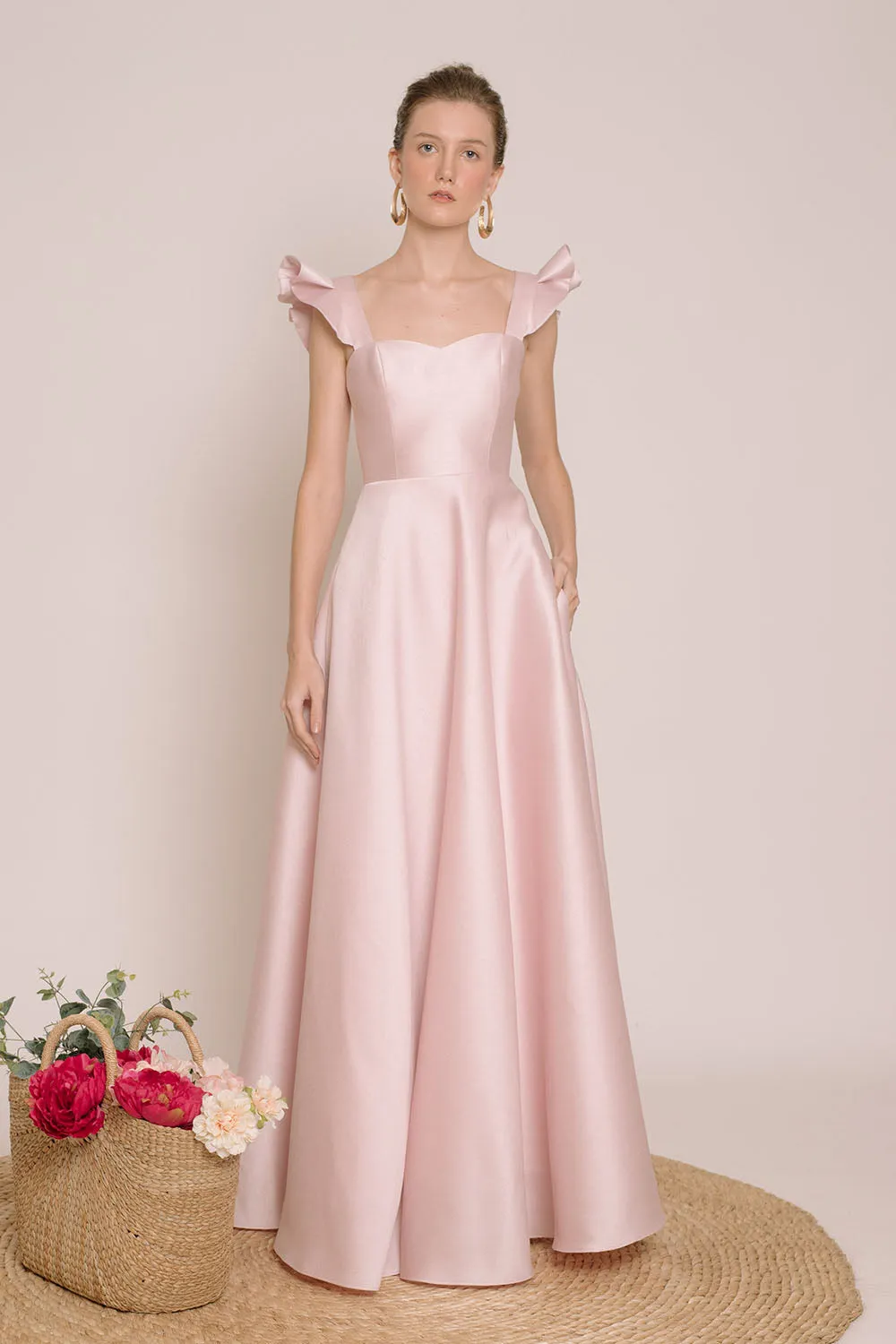 I DO BY ZOO: GRACIELA Ruffled Sleeve Maxi Dress with Pockets (Powder Pink Gazaar)