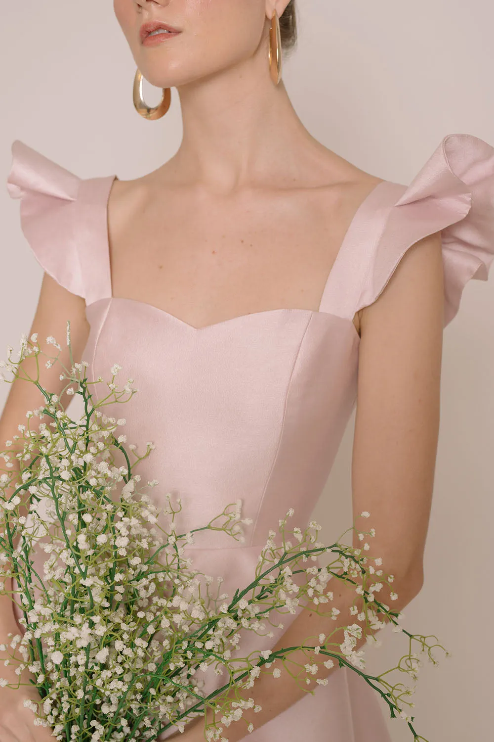 I DO BY ZOO: GRACIELA Ruffled Sleeve Maxi Dress with Pockets (Powder Pink Gazaar)