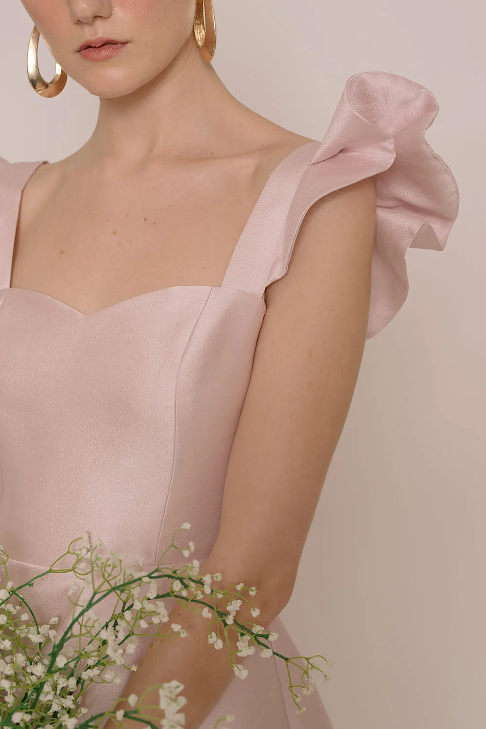 I DO BY ZOO: GRACIELA Ruffled Sleeve Maxi Dress with Pockets (Powder Pink Gazaar)