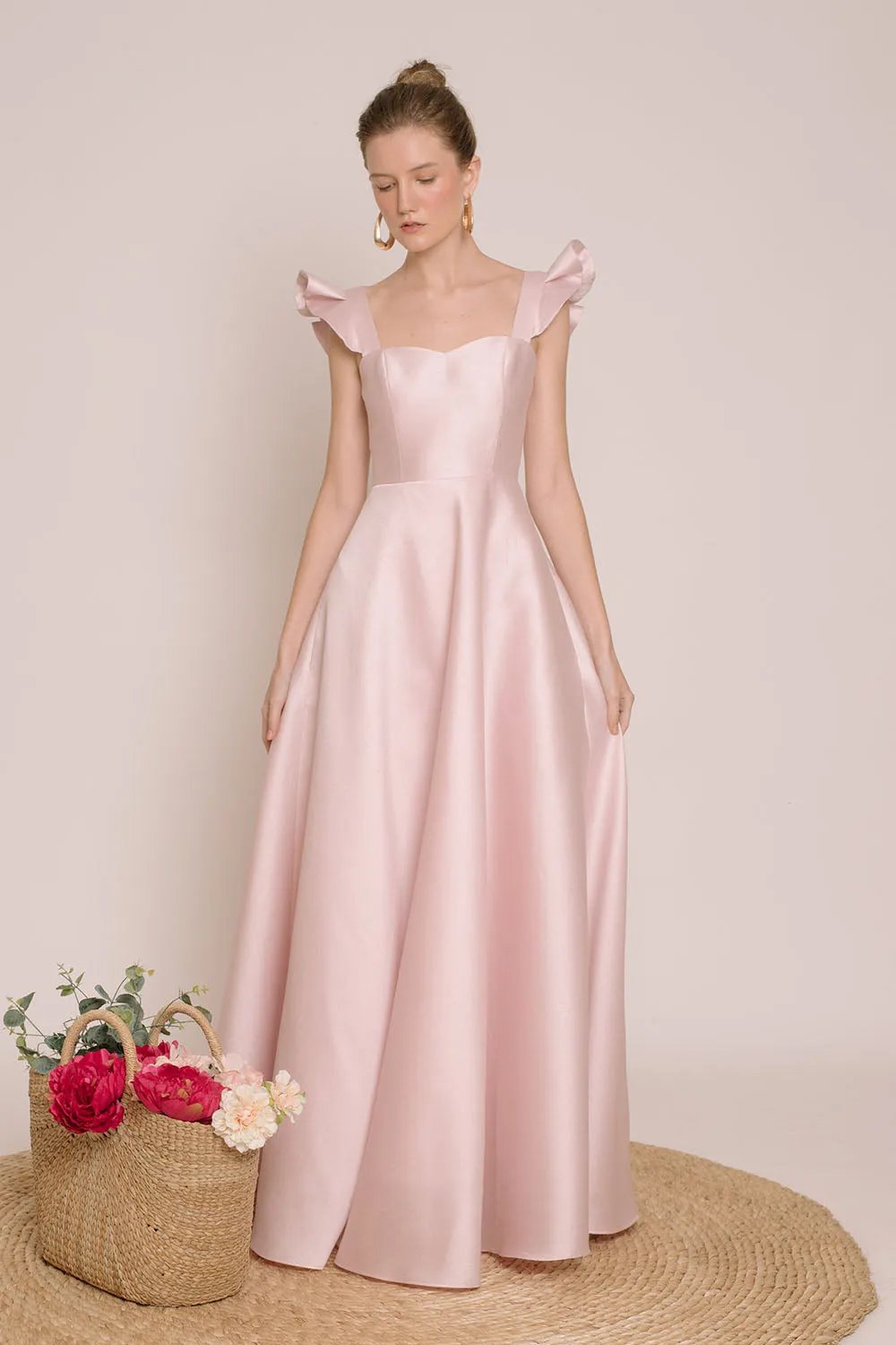 I DO BY ZOO: GRACIELA Ruffled Sleeve Maxi Dress with Pockets (Powder Pink Gazaar)
