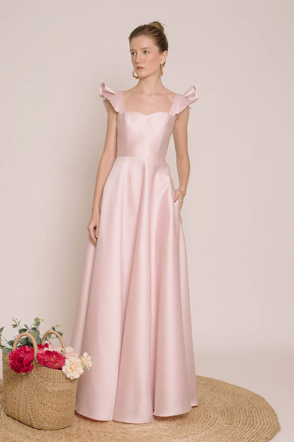 I DO BY ZOO: GRACIELA Ruffled Sleeve Maxi Dress with Pockets (Powder Pink Gazaar)