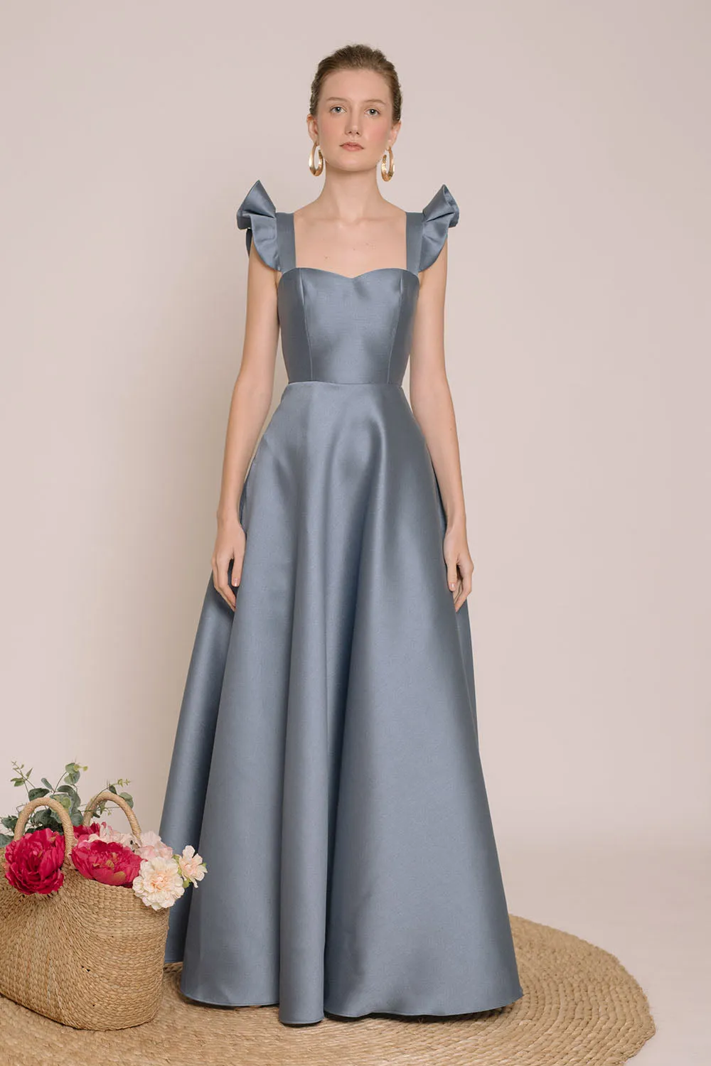 I DO BY ZOO: GRACIELA Ruffled Sleeve Maxi Dress with Pockets (Serenity Blue Gazaar)