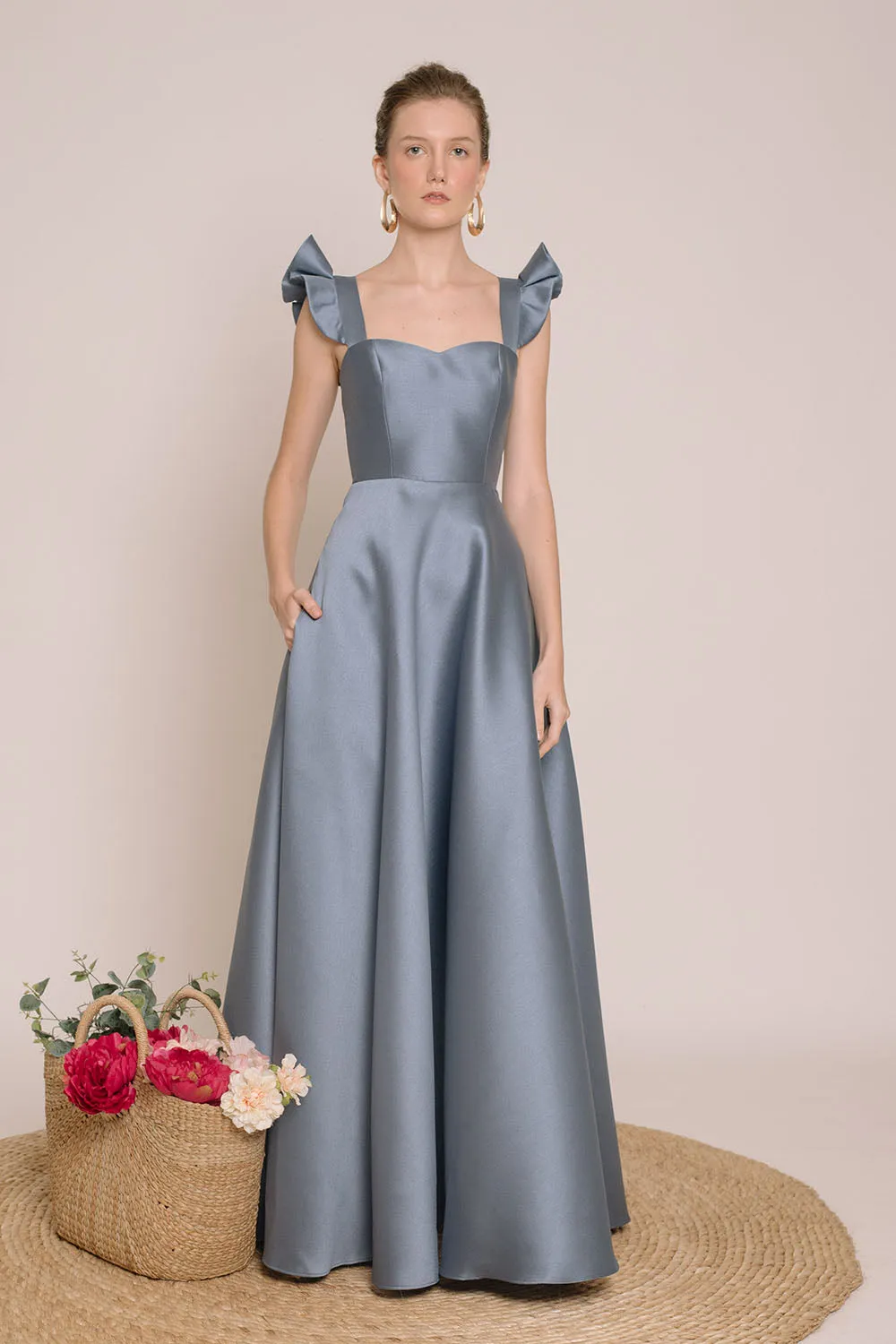 I DO BY ZOO: GRACIELA Ruffled Sleeve Maxi Dress with Pockets (Serenity Blue Gazaar)