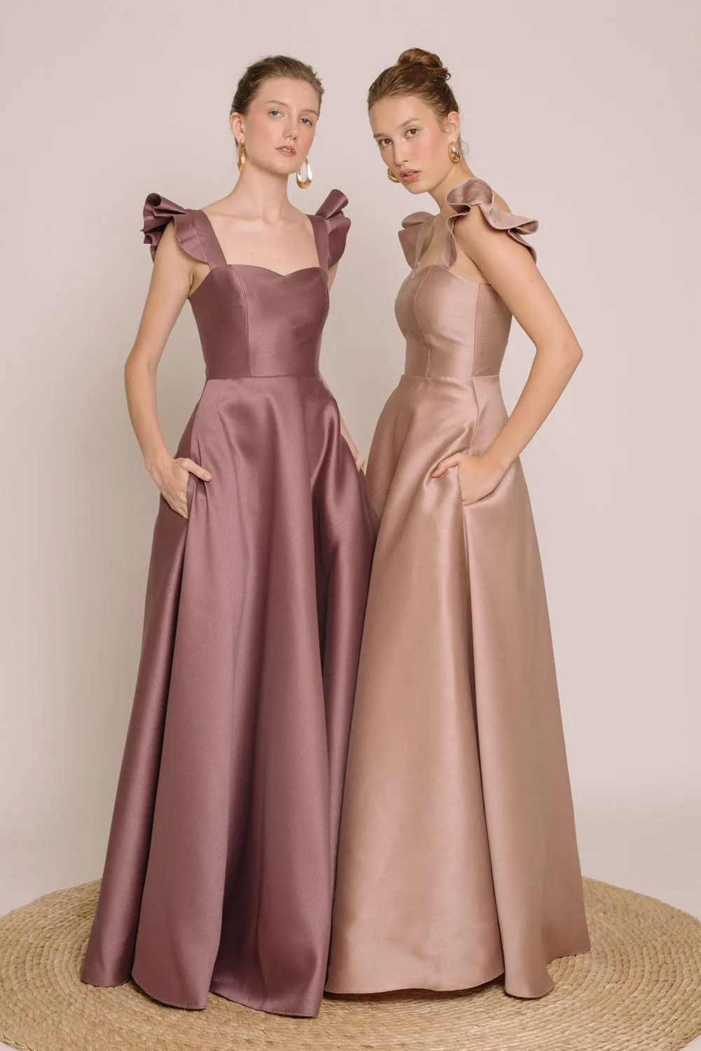 I DO BY ZOO: GRACIELA Ruffled Sleeve Maxi Dress with Pockets (Taupe Gazaar)
