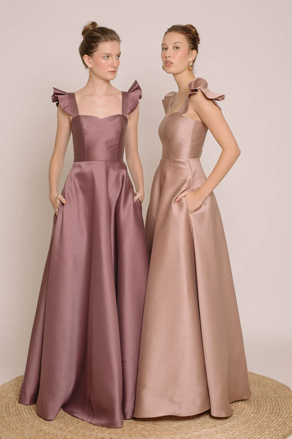I DO BY ZOO: GRACIELA Ruffled Sleeve Maxi Dress with Pockets (Taupe Gazaar)