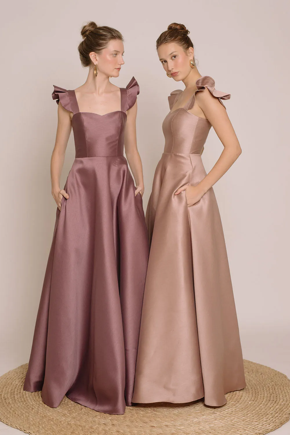 I DO BY ZOO: GRACIELA Ruffled Sleeve Maxi Dress with Pockets (Taupe Gazaar)