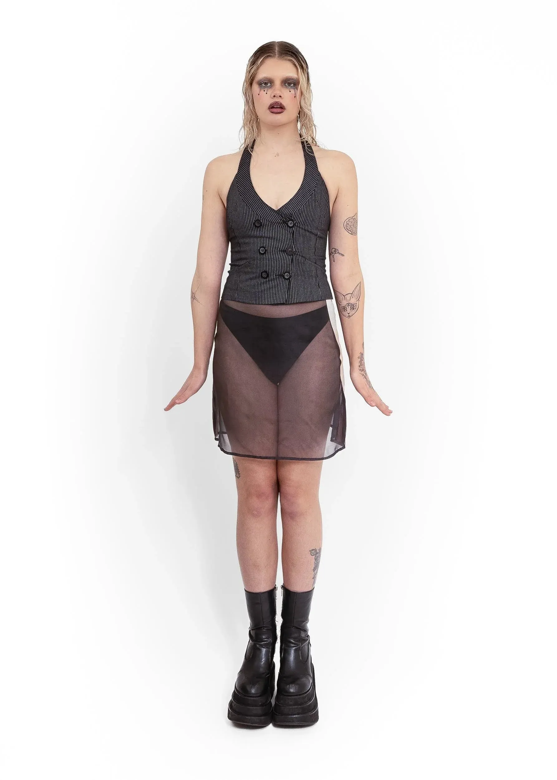 Imogen silk organza ruffle heart skirt- black/ beige