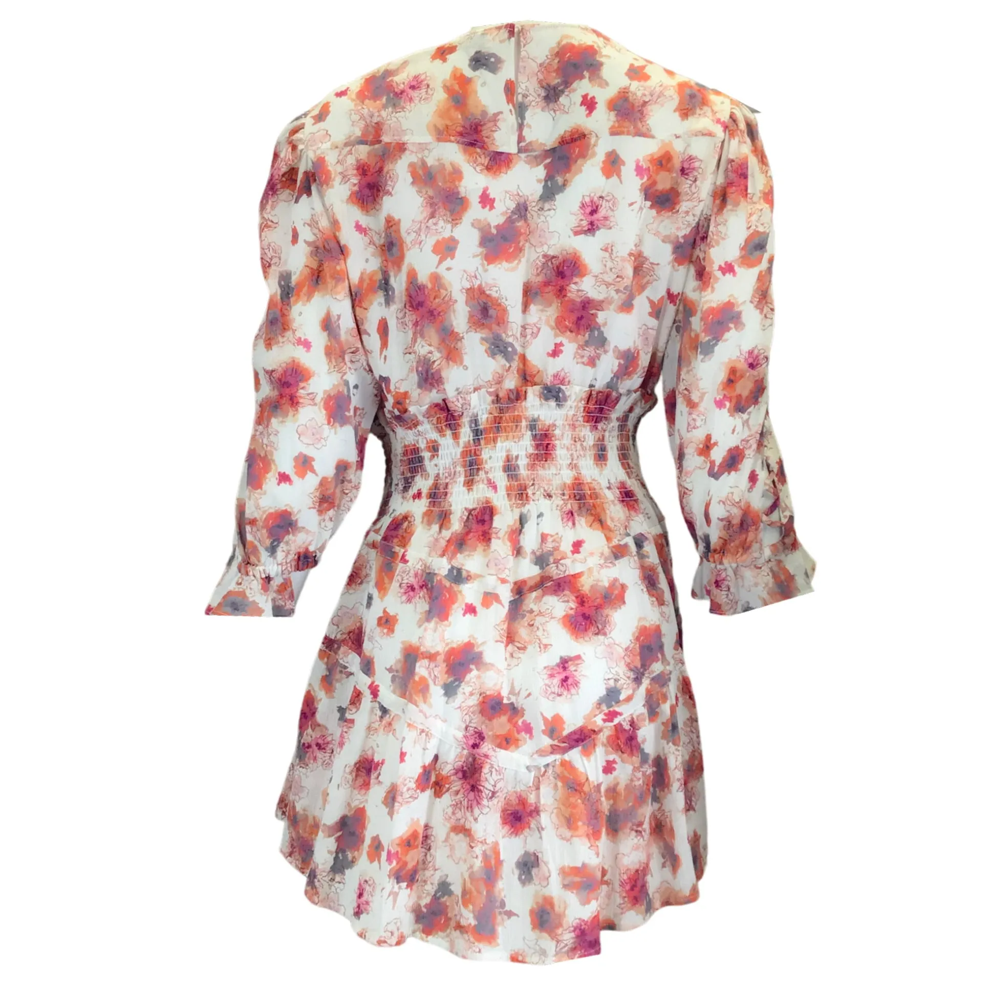 IRO White / Red Multi Showoff Smocked Floral Mini Dress