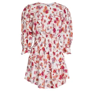 IRO White / Red Multi Showoff Smocked Floral Mini Dress
