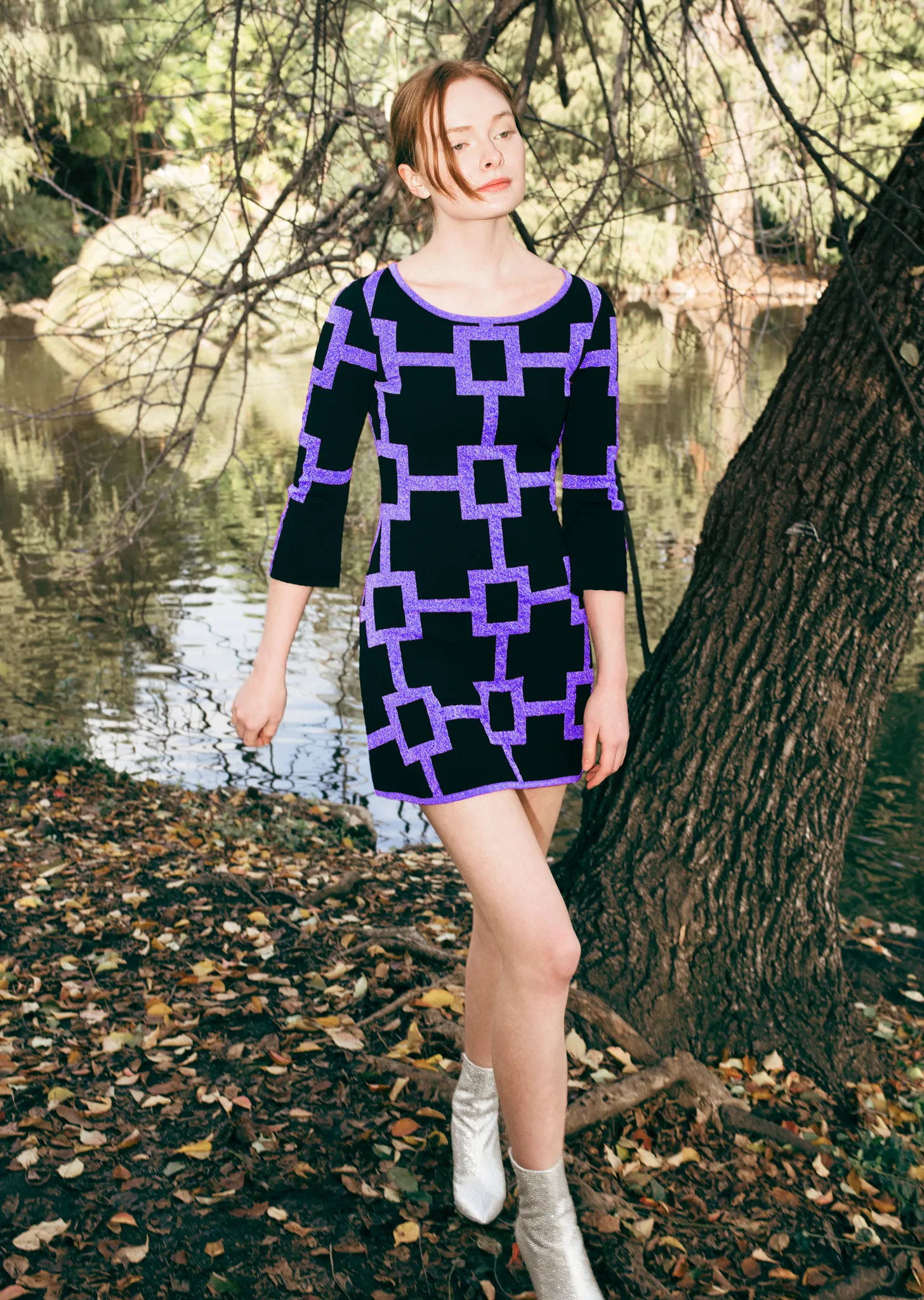 Ivy - Square Pattern A-line Dress Short