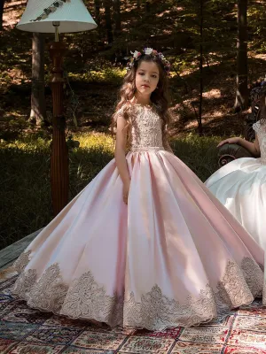 Jewel Neck Sleeveless Buttons Pageant flower girl dresses