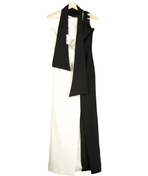Karen Millen White Soft Tailored Tie Neck Contrast Panel Maxi Dress UK 6