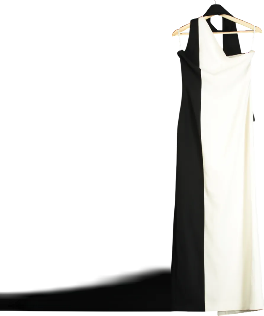 Karen Millen White Soft Tailored Tie Neck Contrast Panel Maxi Dress UK 6
