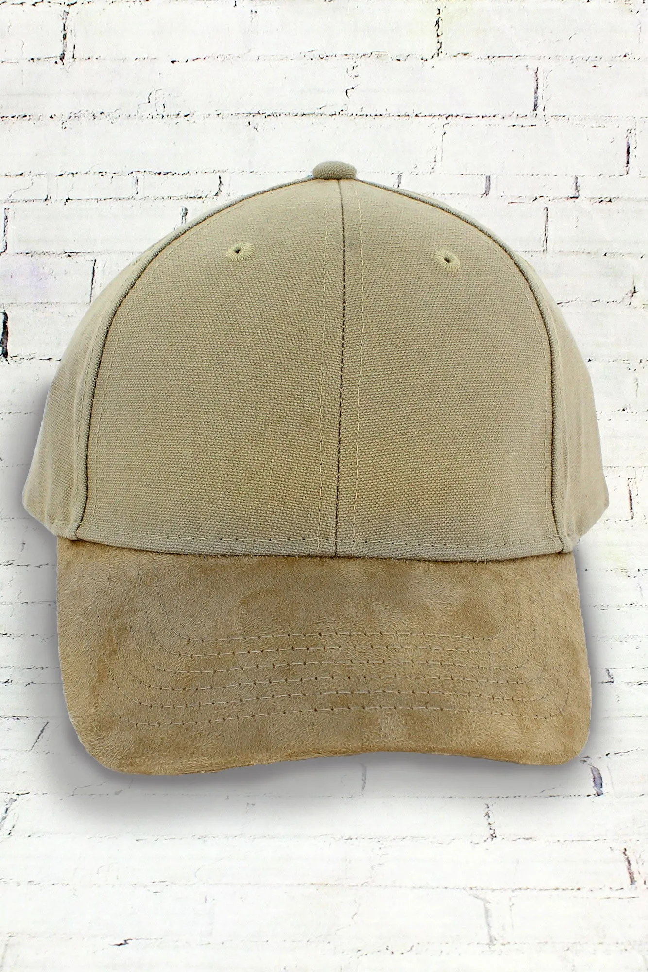 Khaki and Tan Suede Bill Cap