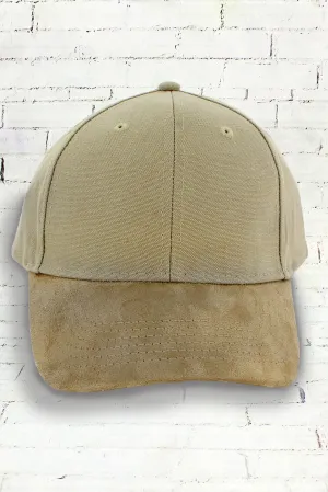 Khaki and Tan Suede Bill Cap