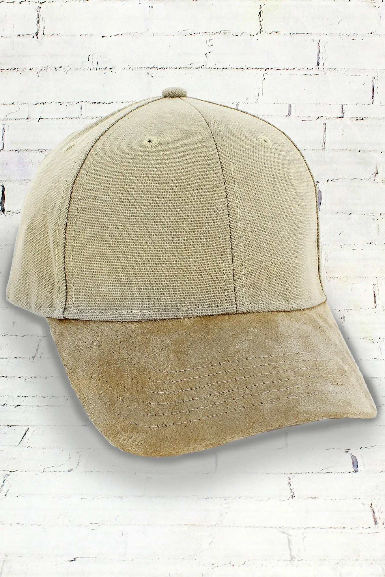 Khaki and Tan Suede Bill Cap