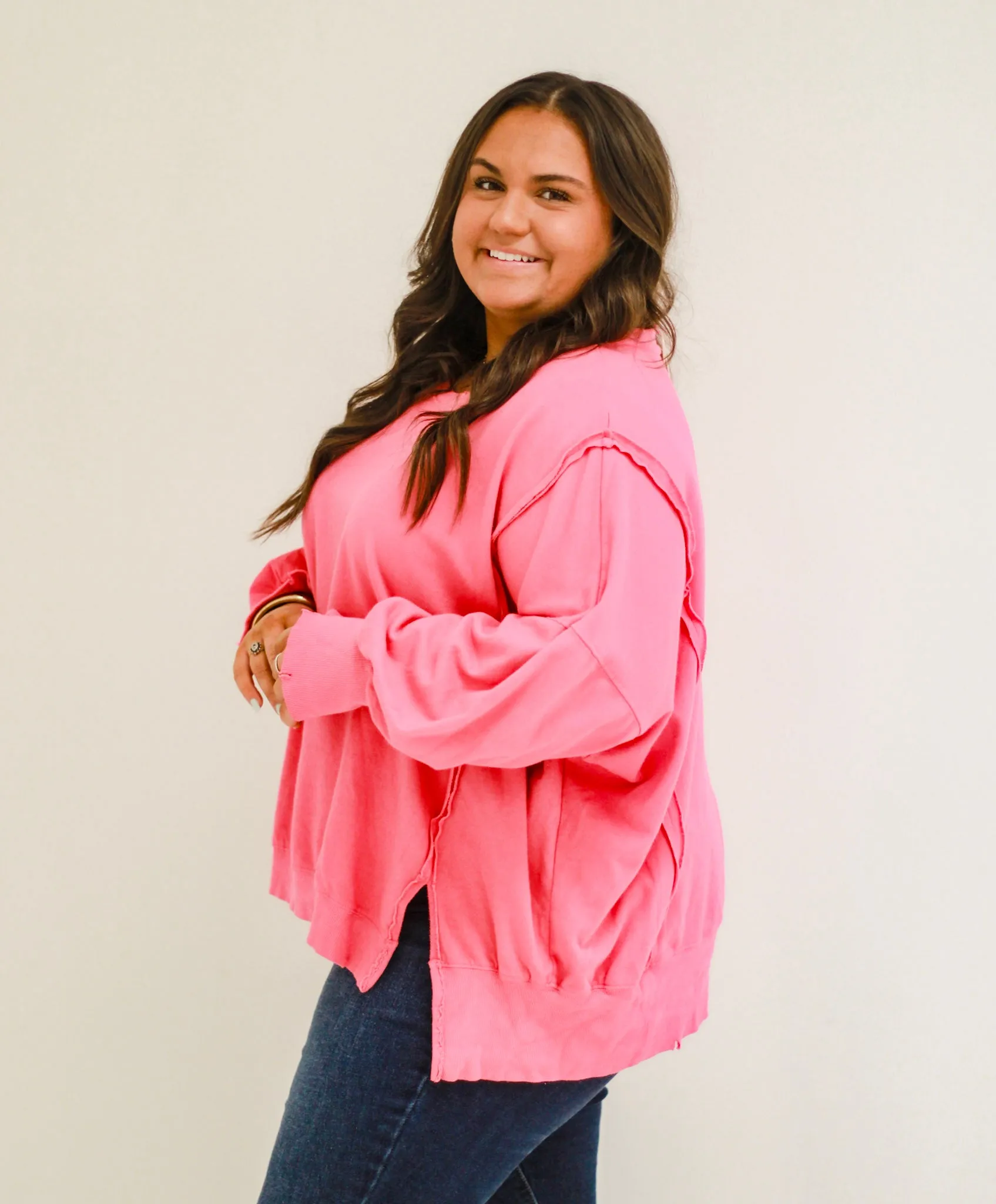 Kiss of Love Vintage Washed Pullover in Fuchsia