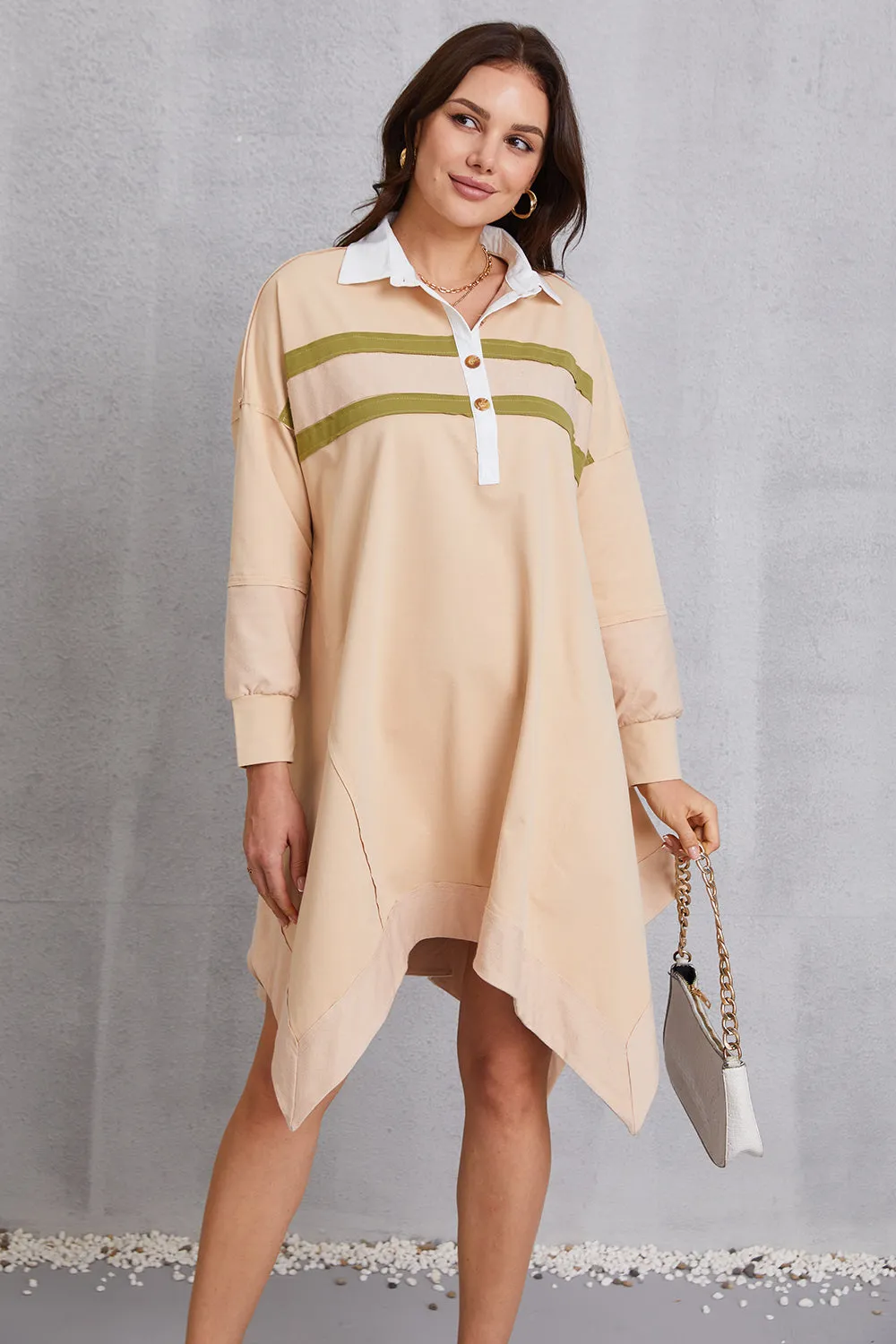 Kristen Half Button Handkerchief Hem Dress