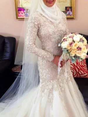 Lace Trumpet/Mermaid Muslim Wedding Dress