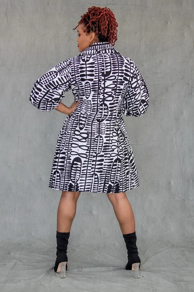 Lagos Coat dress - Art White and Black (Luxury)