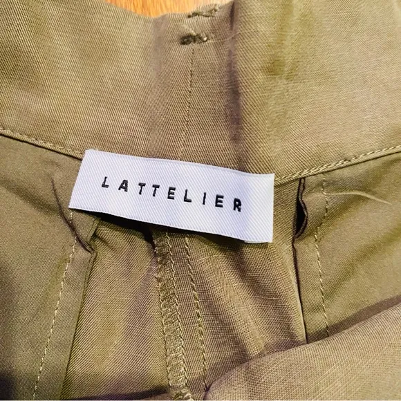Lattelier Olive Green Longline Tailored Linen Blend Shorts