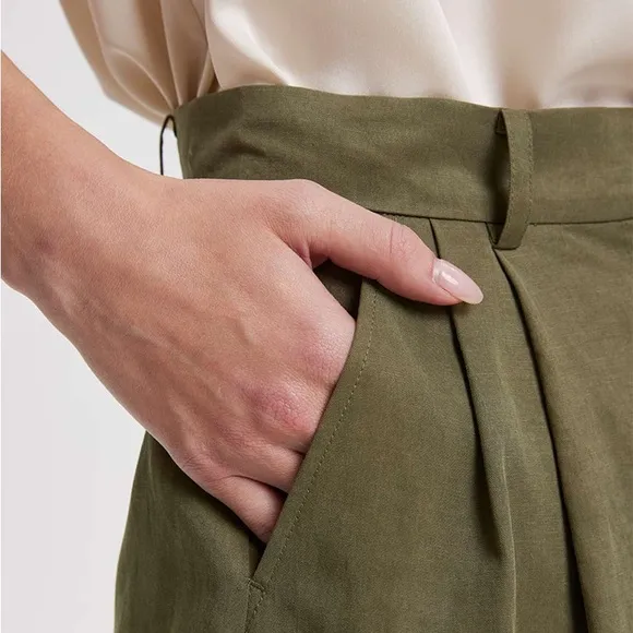 Lattelier Olive Green Longline Tailored Linen Blend Shorts