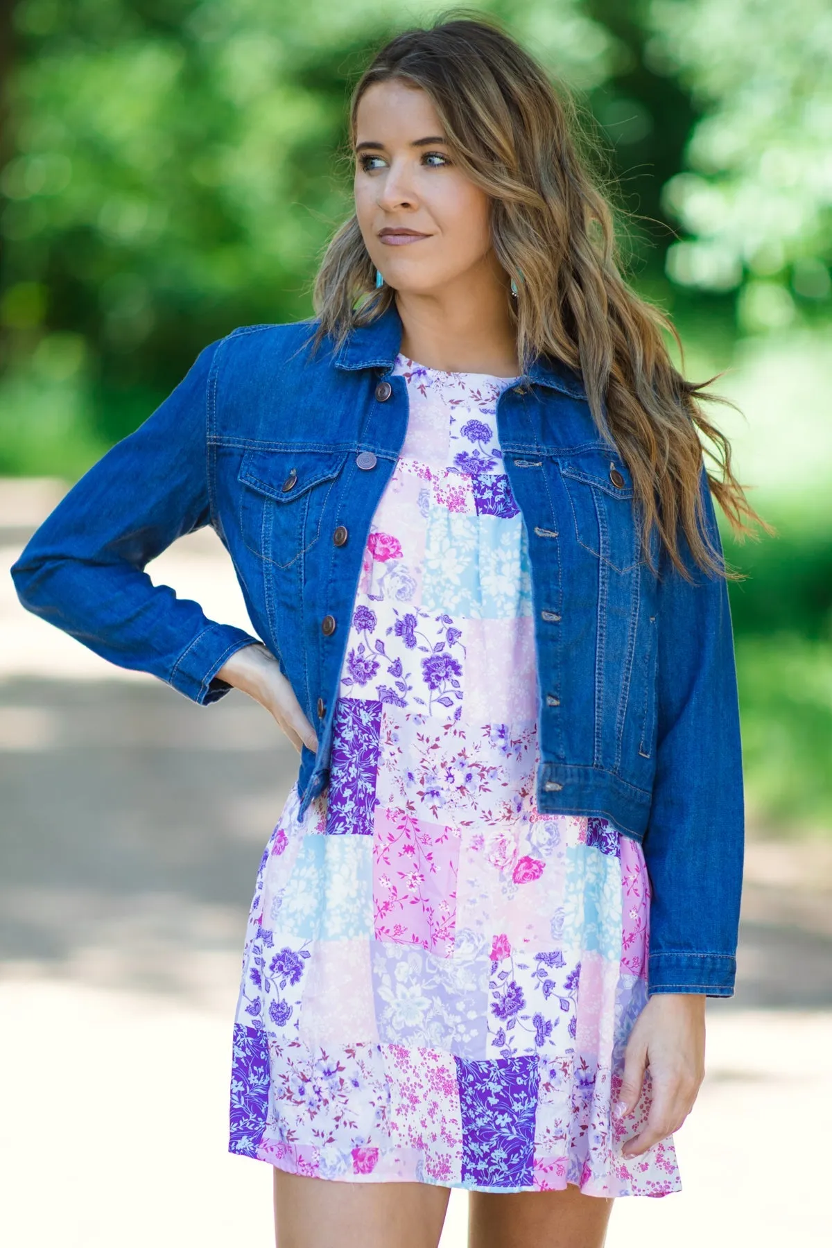 Lavender Multicolor Patchwork Print Dress