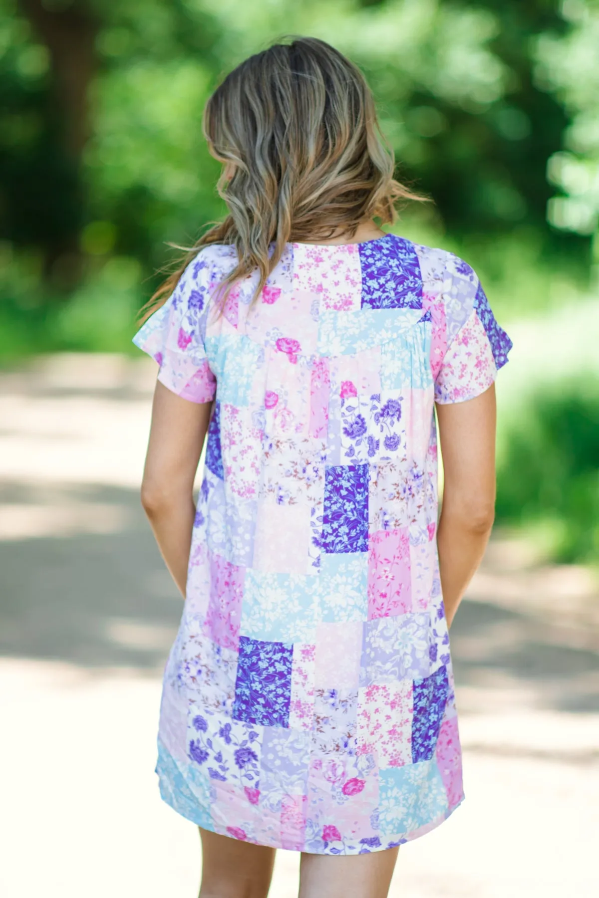 Lavender Multicolor Patchwork Print Dress