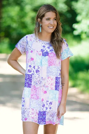 Lavender Multicolor Patchwork Print Dress