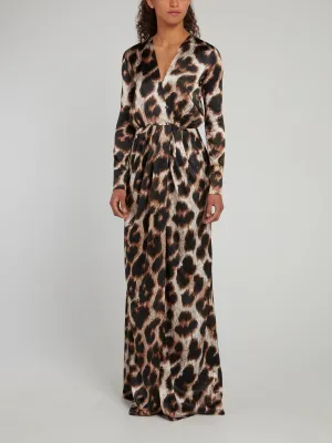Leopard Print Surplice Maculate Maxi Dress