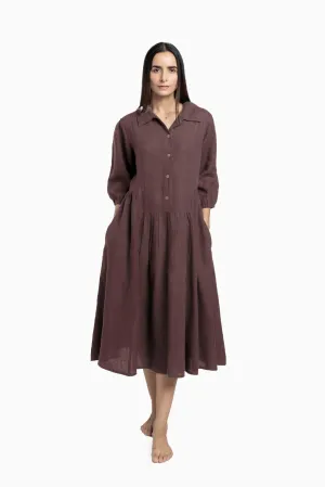 Linen Magnolia Dress-Brown Bean