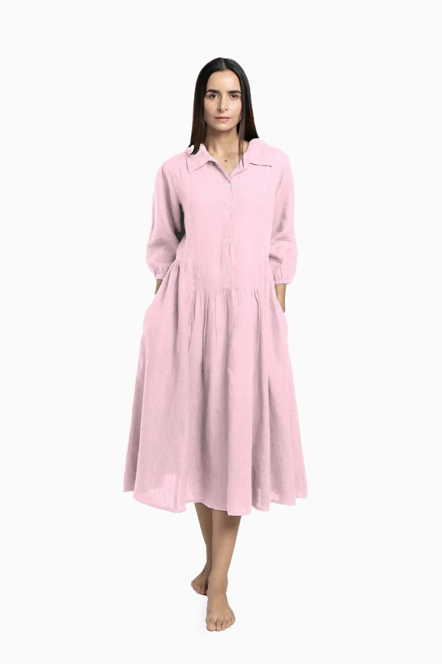 Linen Magnolia Dress-Brown Bean
