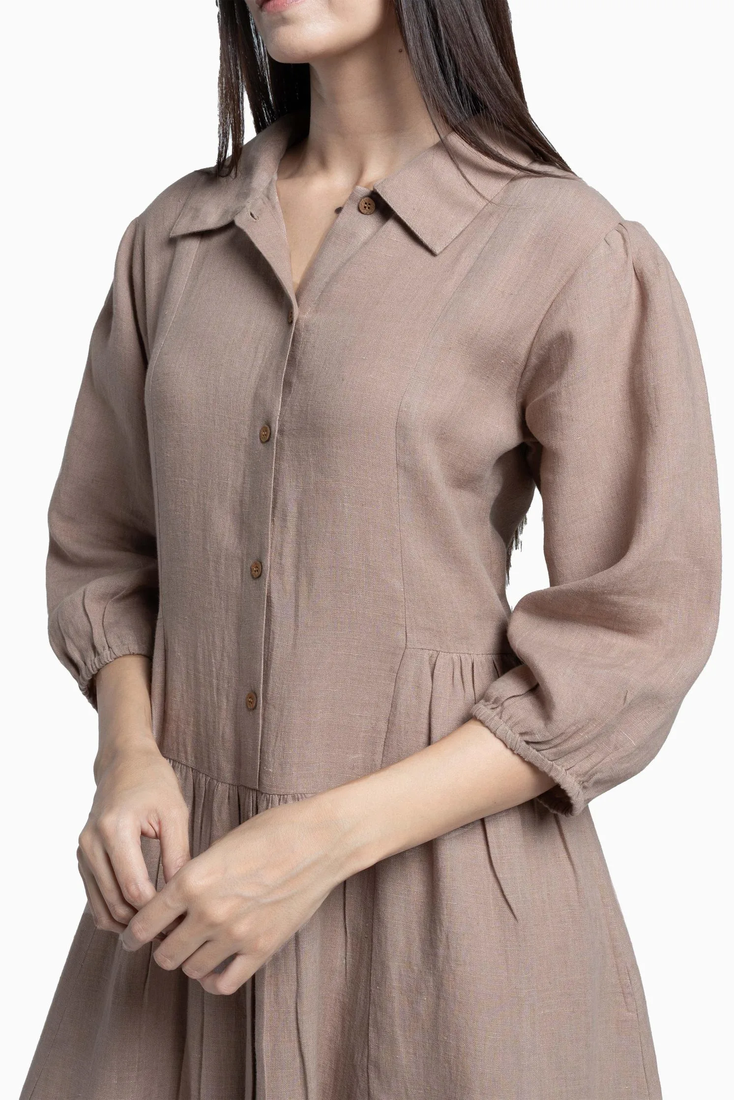 Linen Magnolia Dress-Brown Bean